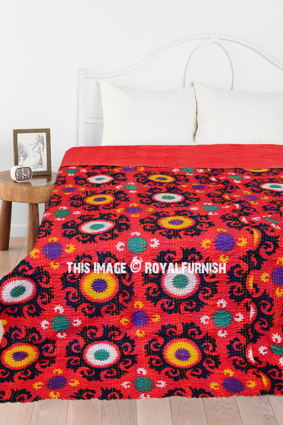 Floral Suzani Embroidered Bedspread tapestry Hand Stitched Dorm Decor bedcover 