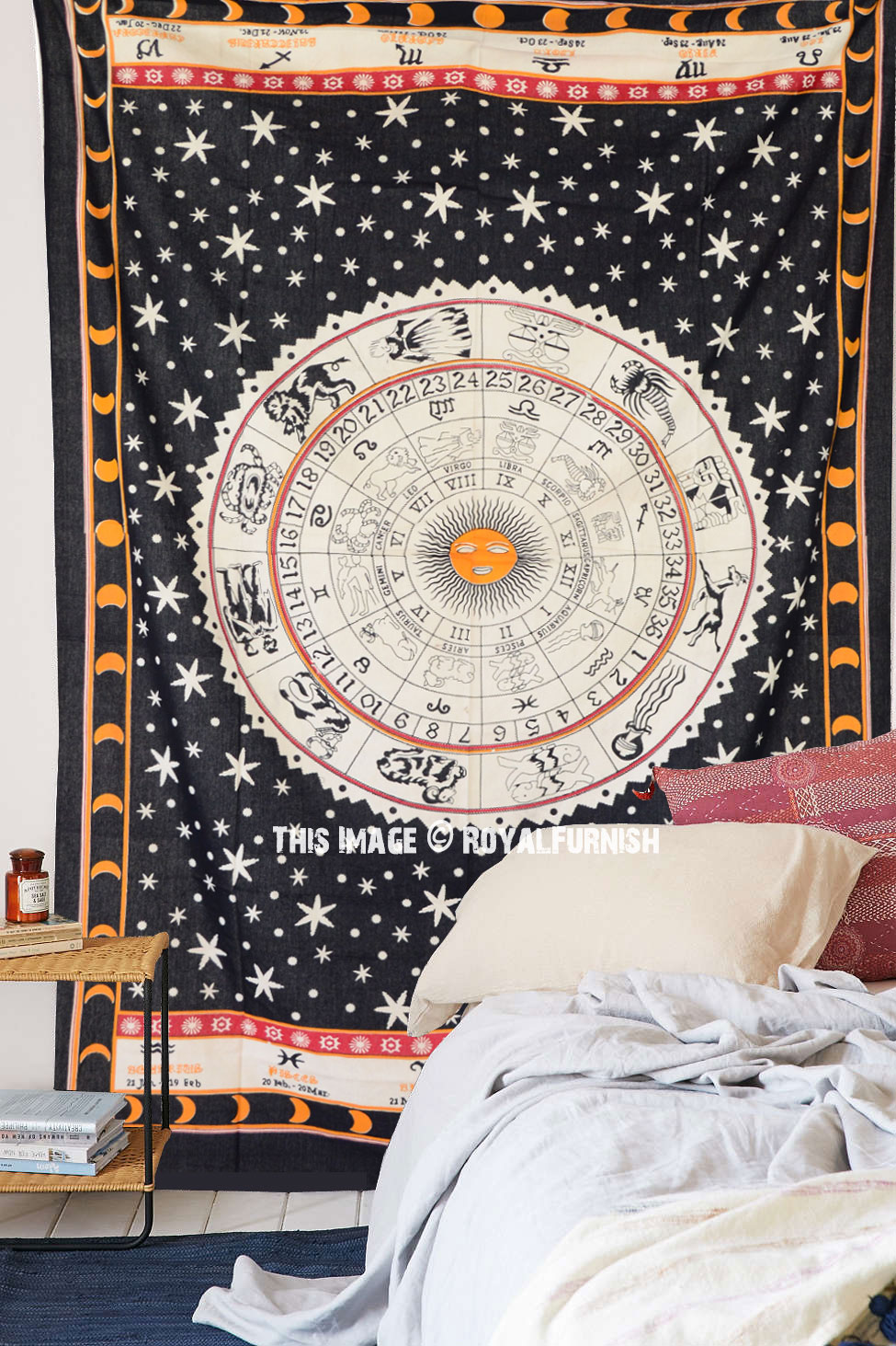 Black and White Good Vibes Zodiac Wall Tapestry
