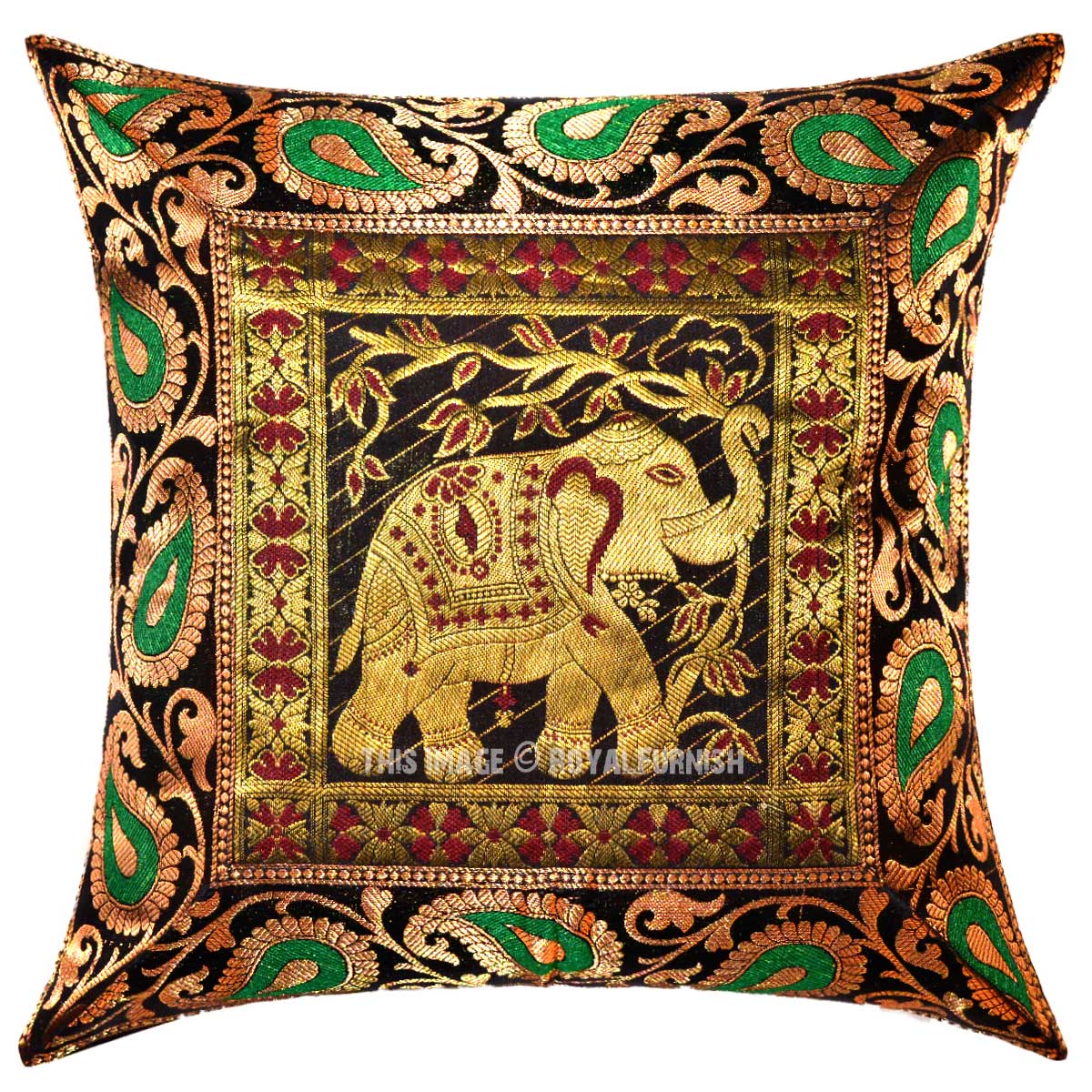 Black Decorative and Accent Outdoor Elephant Silk Throw Pillow Case