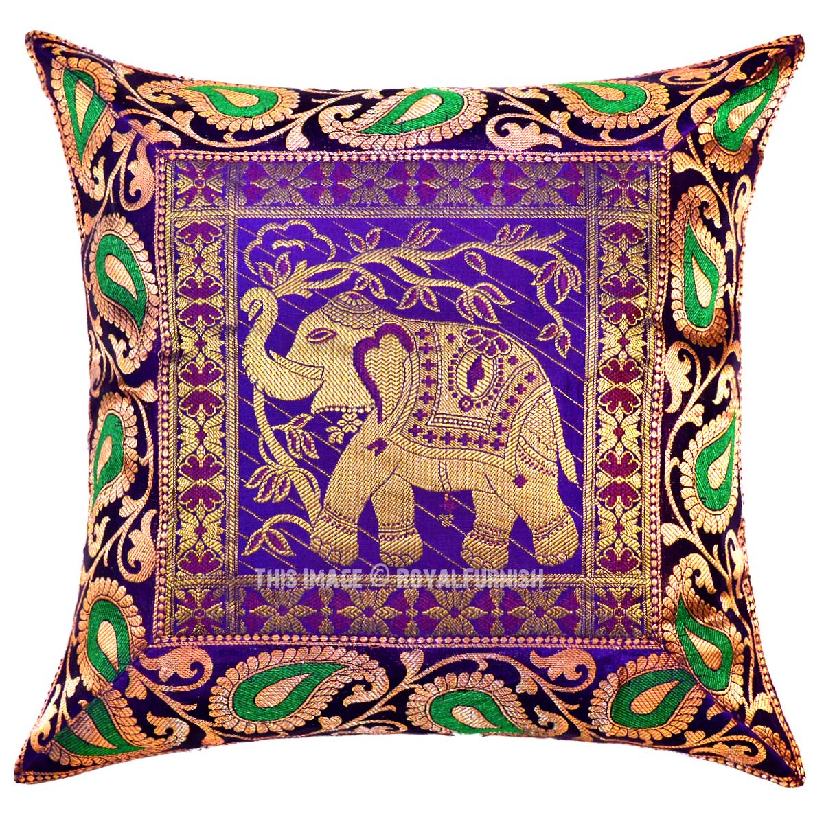 Purple Kerala Elephant Decorative and Accent Silk Throw Pillow Case 16X16 Inch - RoyalFurnish.com