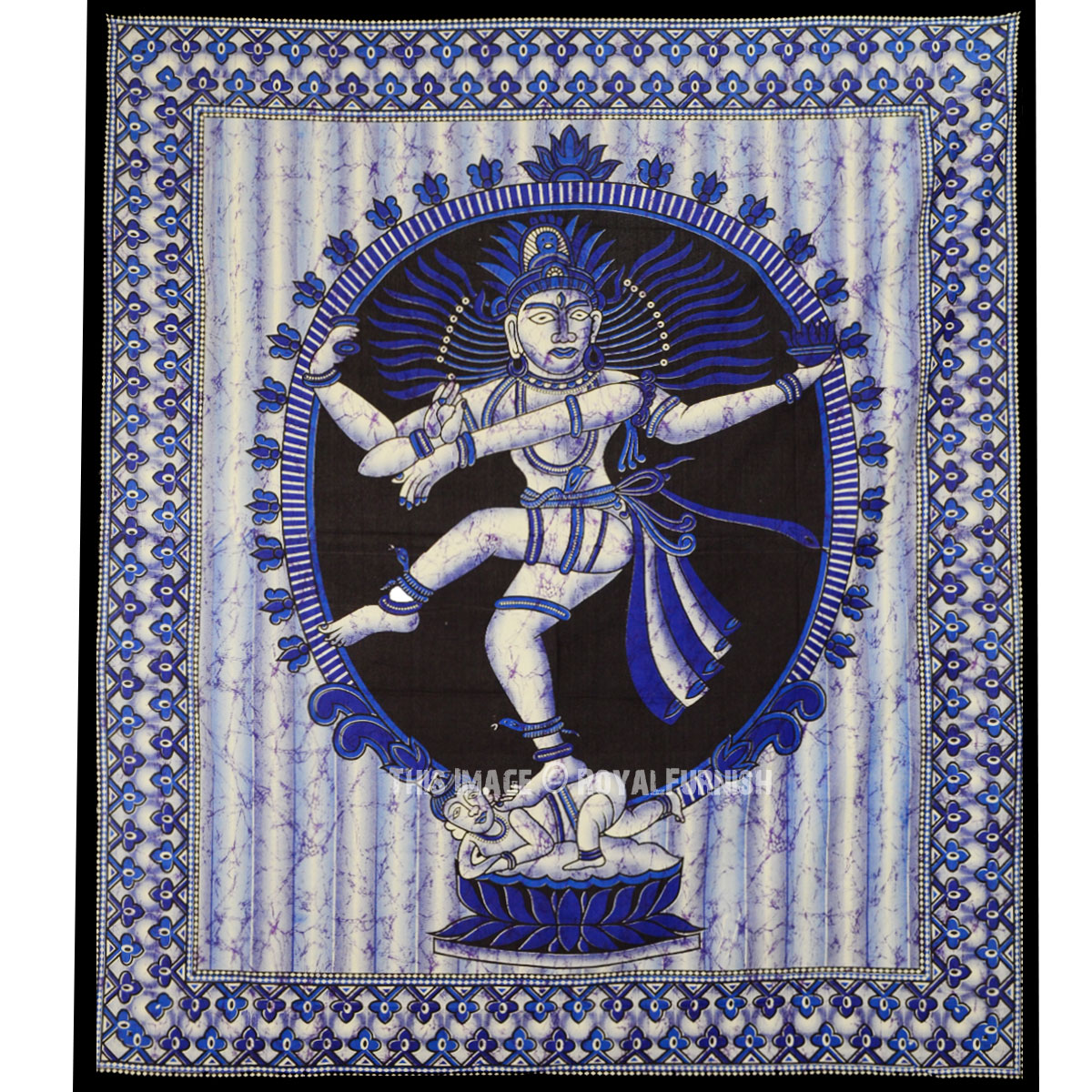 Blue & Purple Multi Hindu God Lord Shiva Dancing Nataraja Tapestry Wall Hanging