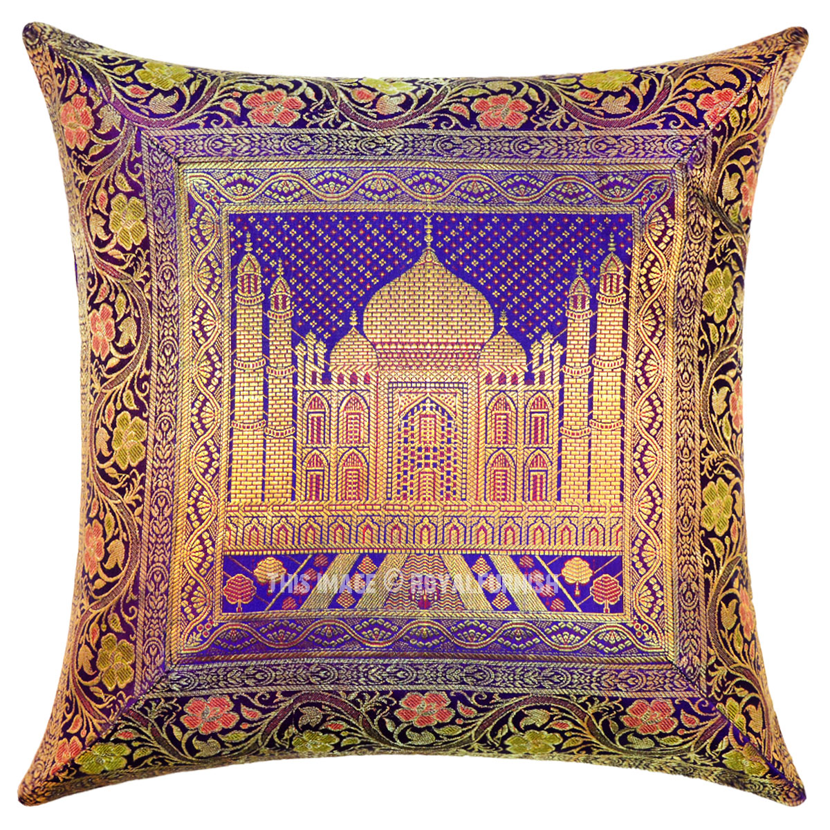 Purple Color Decorative Tajmahal Silk Brocade Throw Pillow Cover 16X16 - RoyalFurnish.com