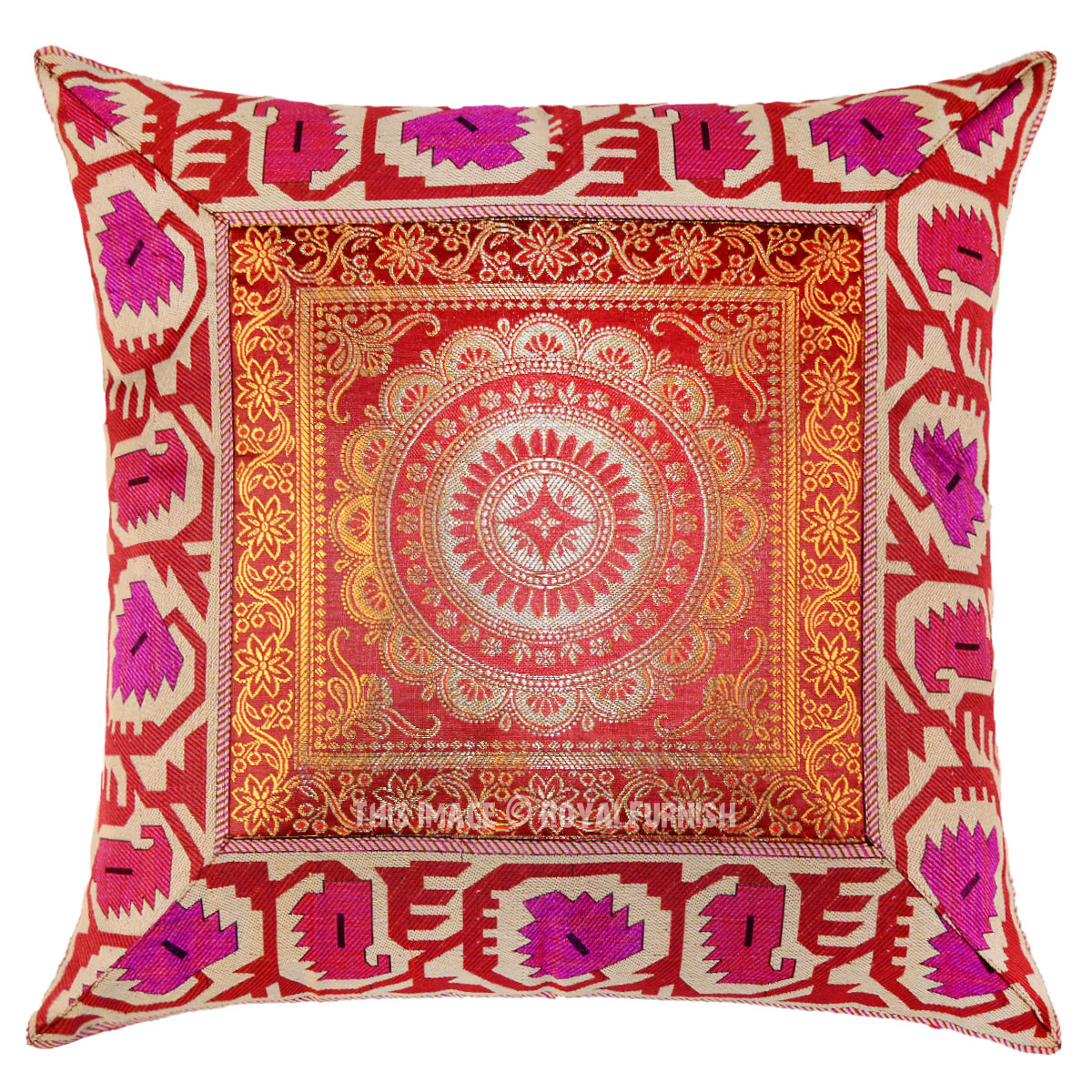 Brown Medallion Decorative and Boho Accent Silk Pillow Sham 16X16 Inch