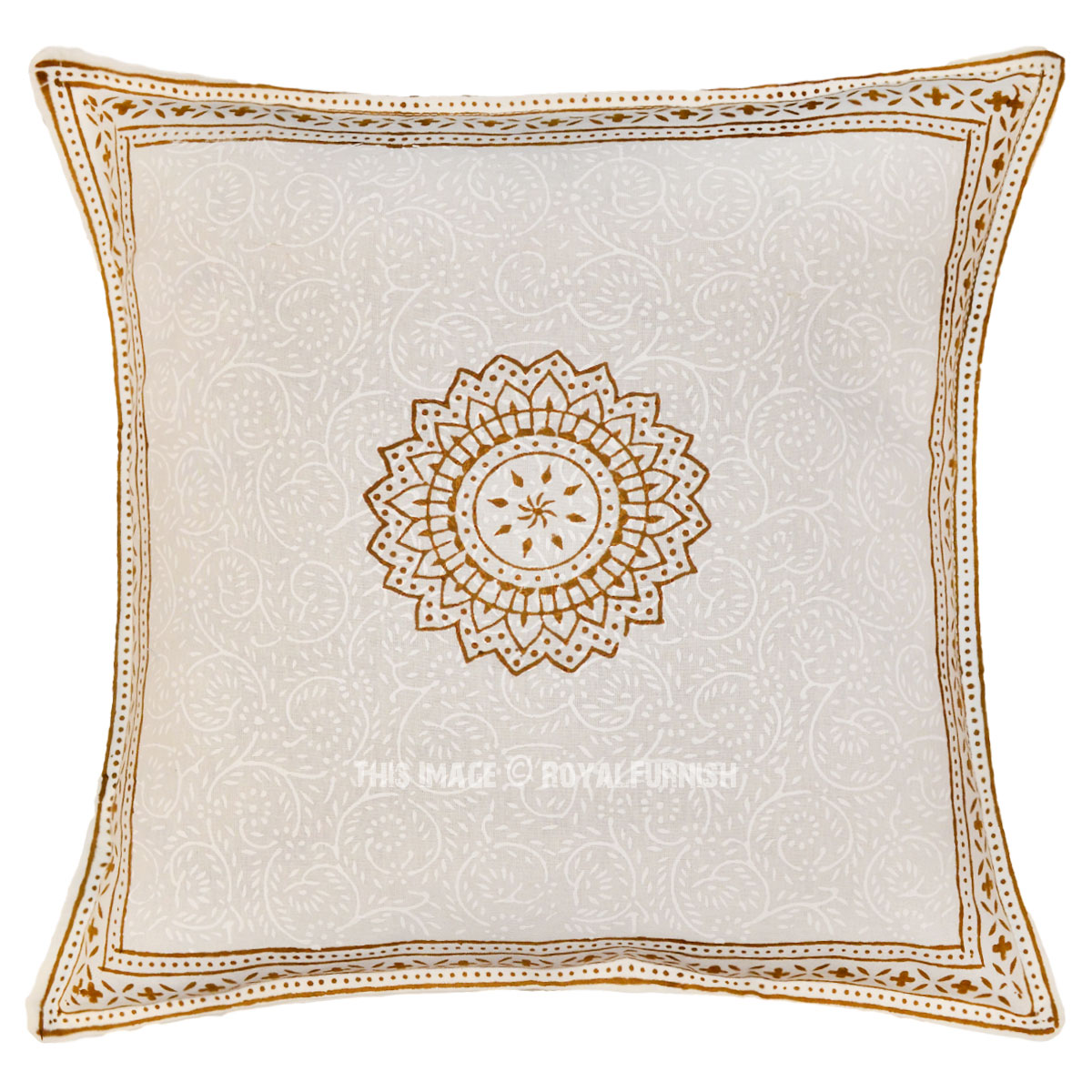 White & Brown Sunflower Printed Cotton Throw Pillow Sham 16X16 Inch - RoyalFurnish.com