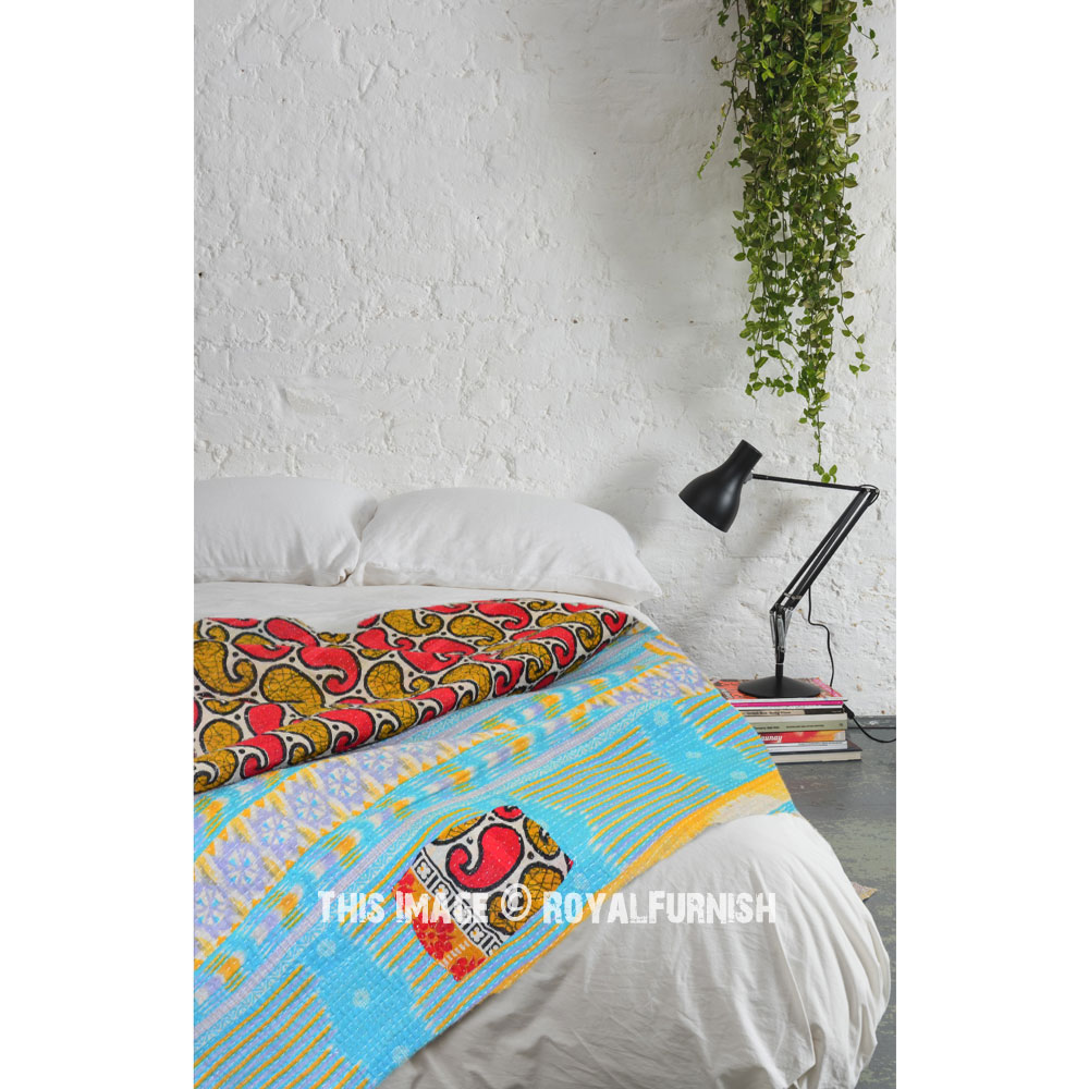 Multi Paisley Vintage Bengali Sari Kantha Throw Blanket