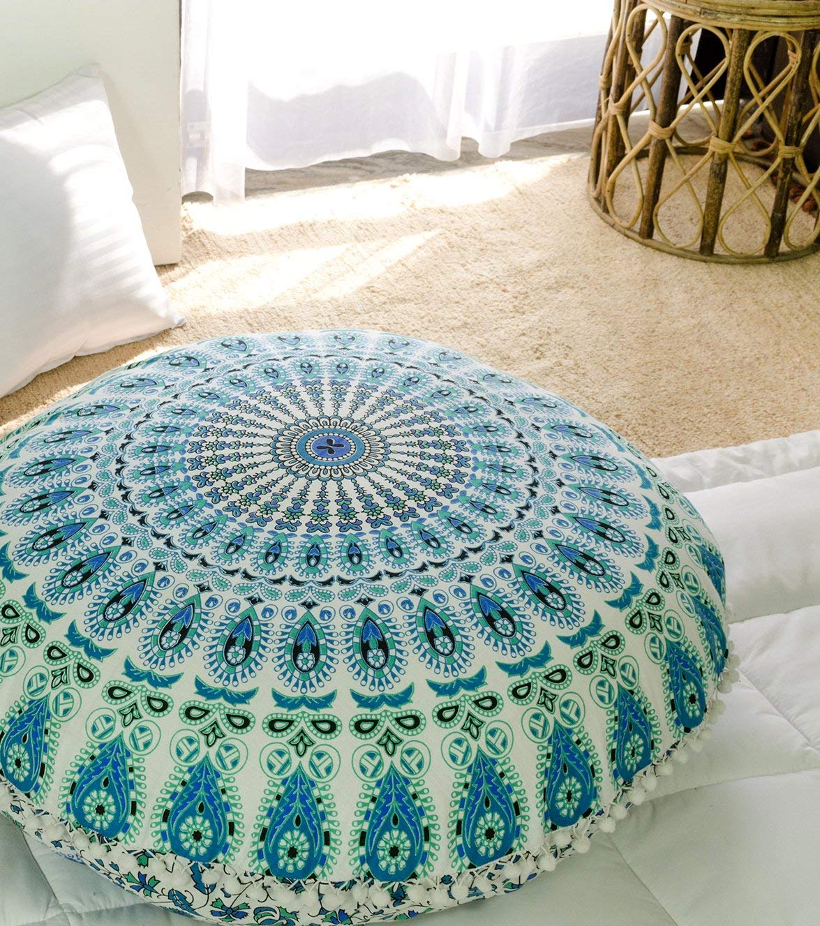 18 X 28 INCHES STANDARD SIZE INDIAN BLUE PEACOCK MANDALA PILLOW COVERS  SHAMS