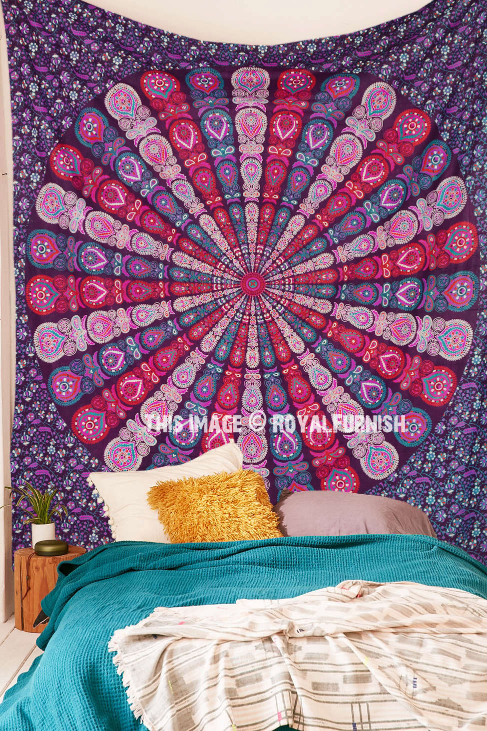 Pink Purple Multi Hippie Medallion Mandala Tapestry Boho Decor