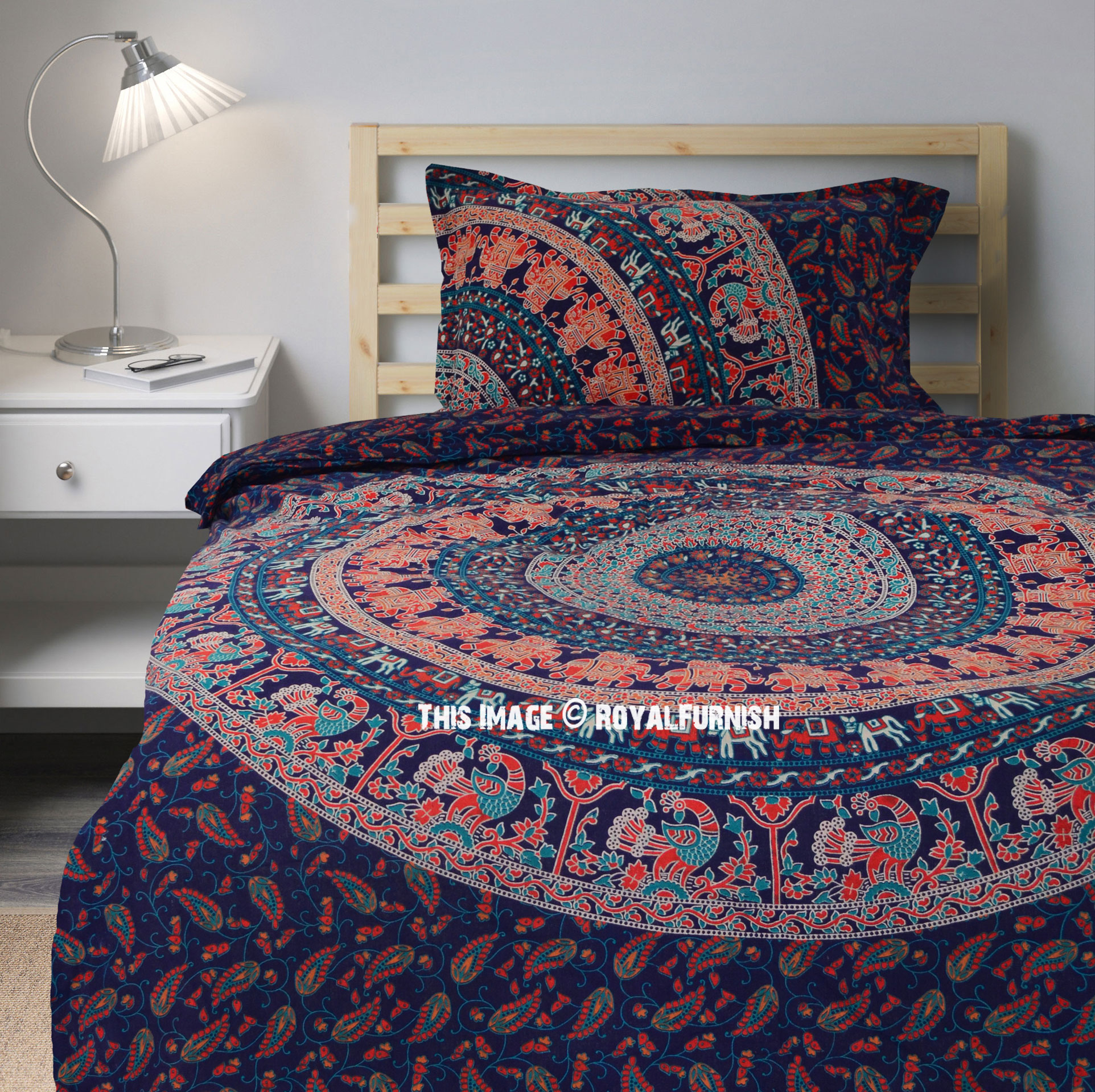 Twin Blue Multi Jumbo Medallion Boho Bedding Mandala Duvet Cover