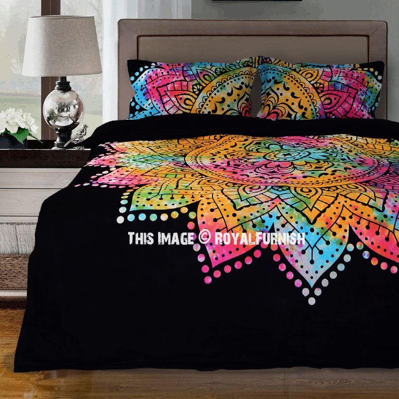 Black Multi Rangoli Bohemian Gypsy Mandala Duvet Covers With Set