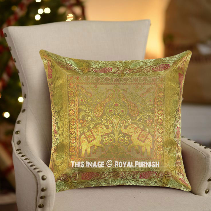 Indian Banarsi Silk Brocade Pillows & Sari Cushion Covers Royal Furnish