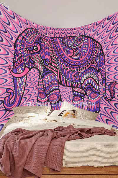 Pink Purple Illusion Elephant Tapestry RoyalFurnish