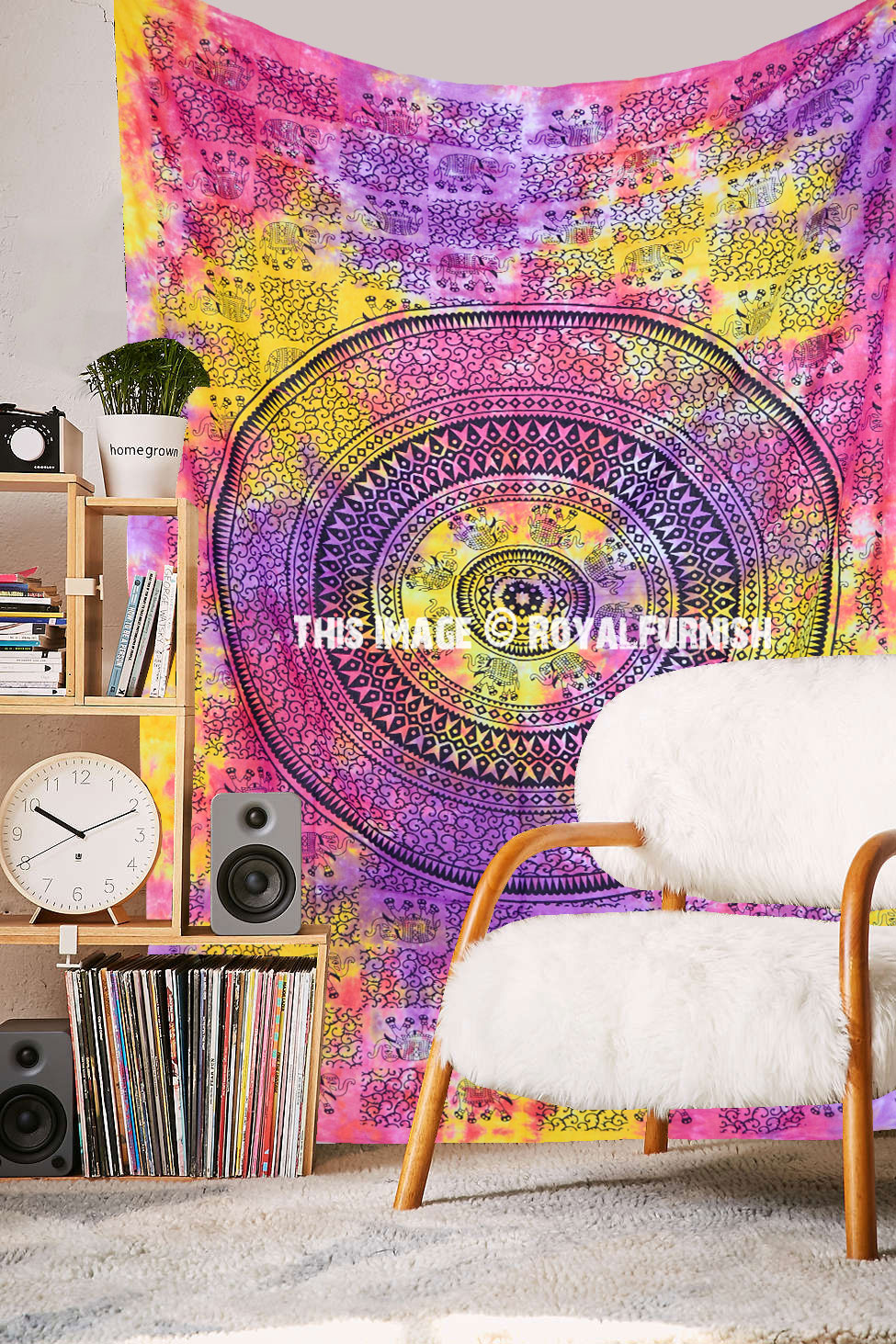 Small Pink & Purple Floral Ombre Mandala Wall Tapestry, Hippie Tapestry  Wall Hanging