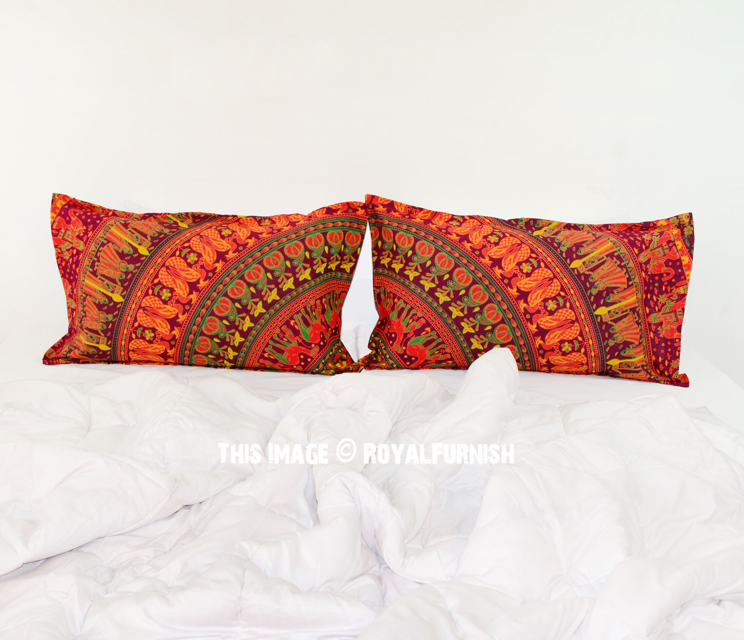 Decorative Red Bohemian Mandala Bed Pillow Cases Set of Two - RoyalFurnish.com