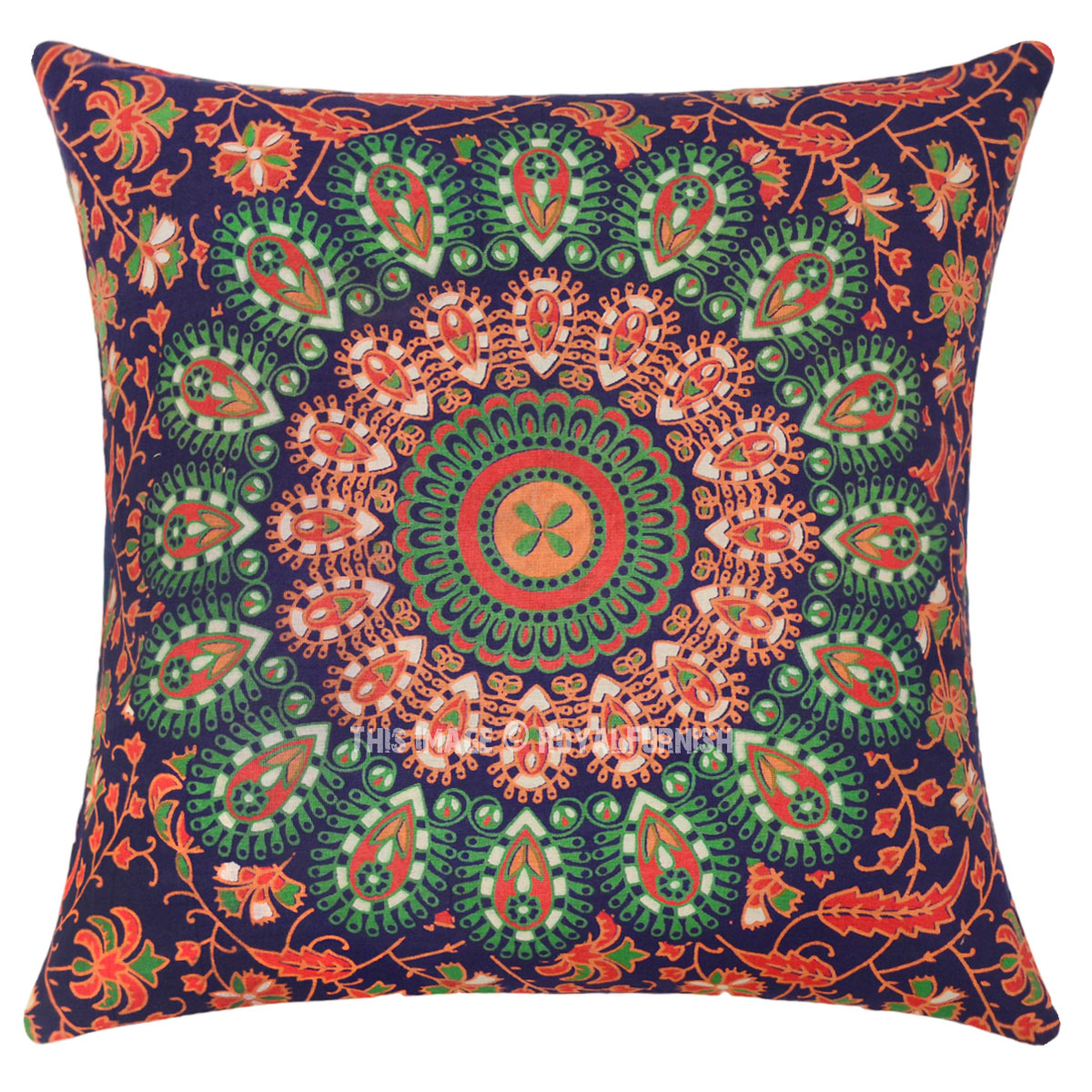 Blue & Orange Decorative Mandala Throw Pillow Cover ...