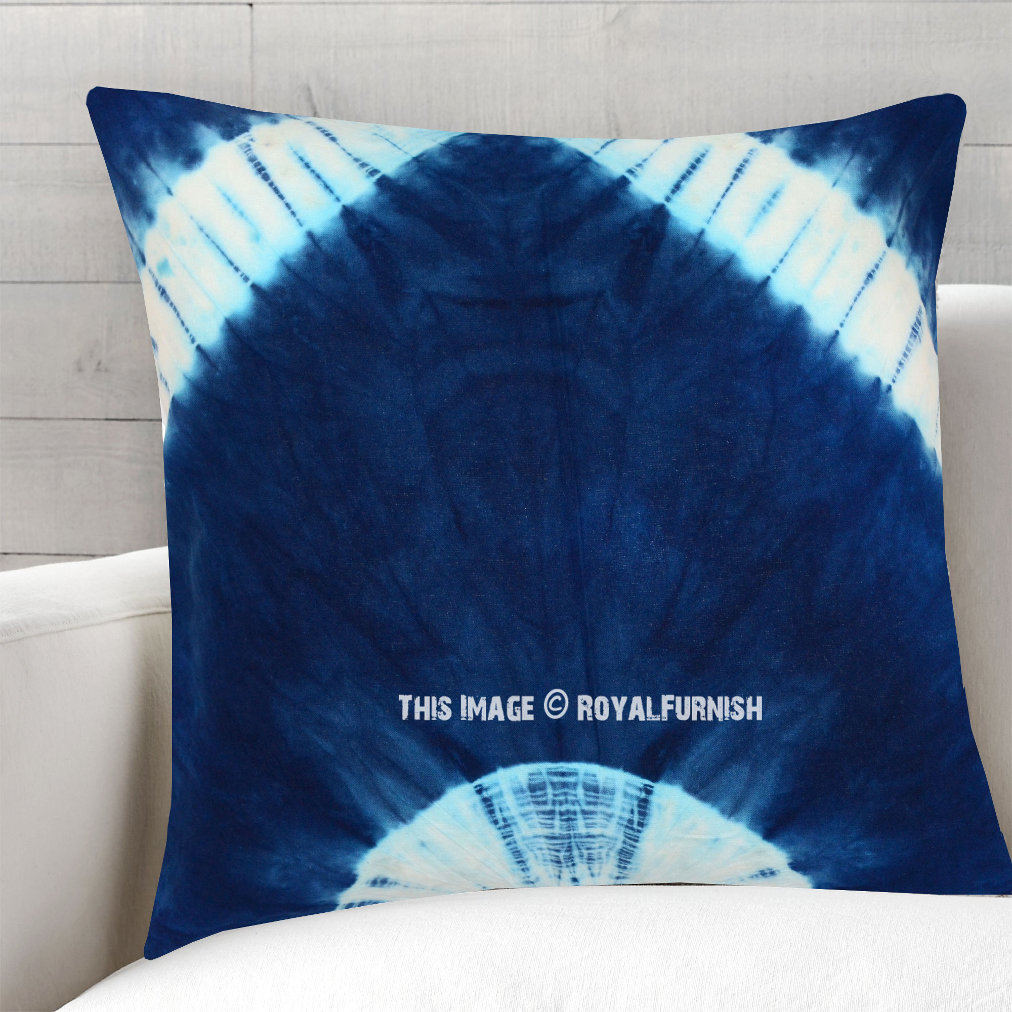 Indian Tie Dye Shibori Cotton Cushion Cover Home Decor Throw 16" Blue Sofa Sham 