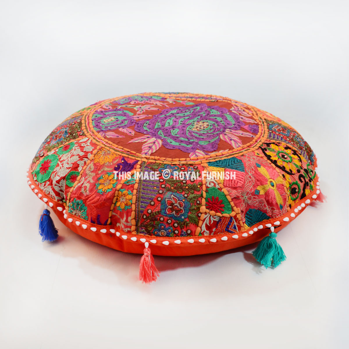 Orange Round Patchwork Floor Throw Cover Embroidered Meditation Cushion Cover28/"
