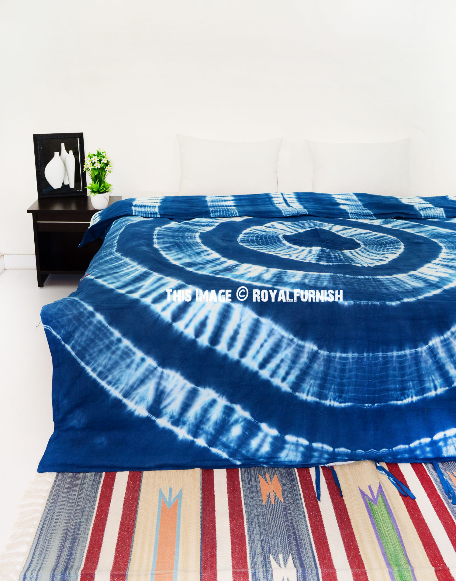 Queen Size Blue & White Shibori Pattern Boho Bedding Duvet Cover