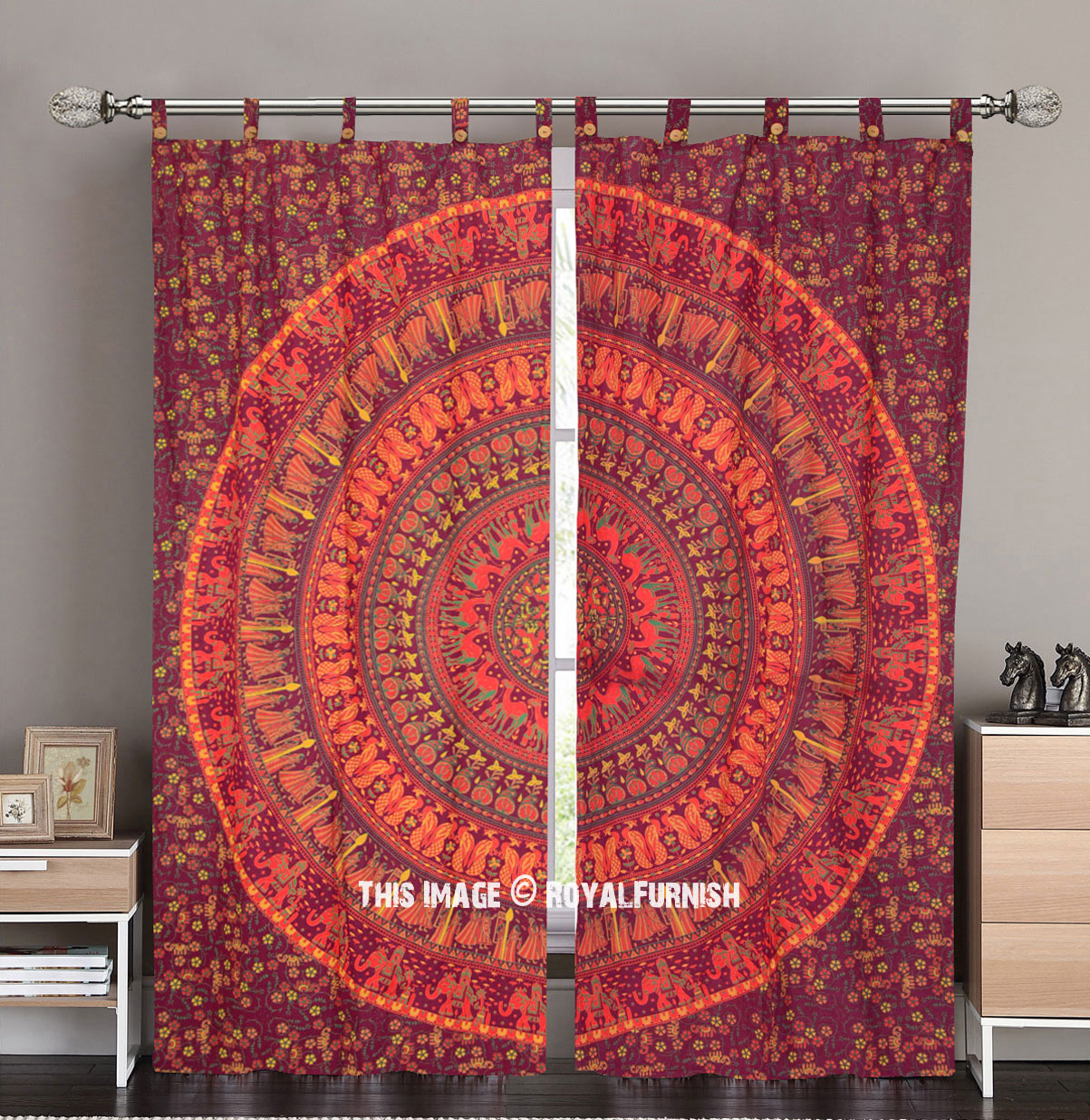 thumbnail image 2 of Handicraft-Palace Indian Mandala Tapestry Curtains – 2PC Set, 100% Cotton, Bohemian Wall Hanging Valances 2 of 5