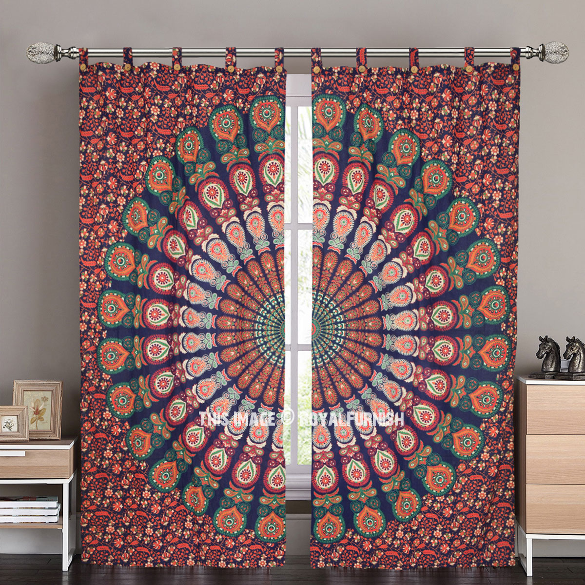Feather Mandala Hippie Boho Window Curtain Tapestry Cotton Balcony Panel Valance 
