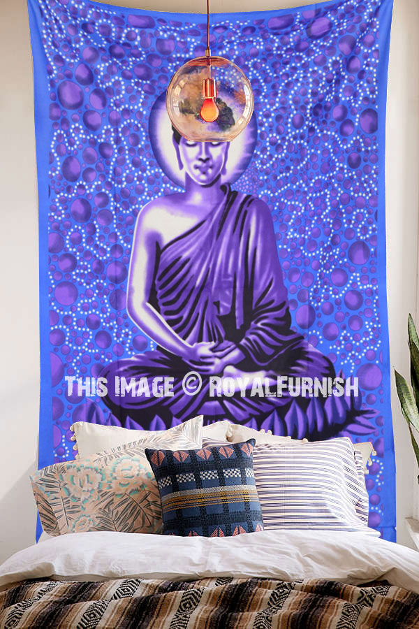 Purple Lotus Sitting Meditation Buddha Tapestry Wall Hanging RoyalFurnish