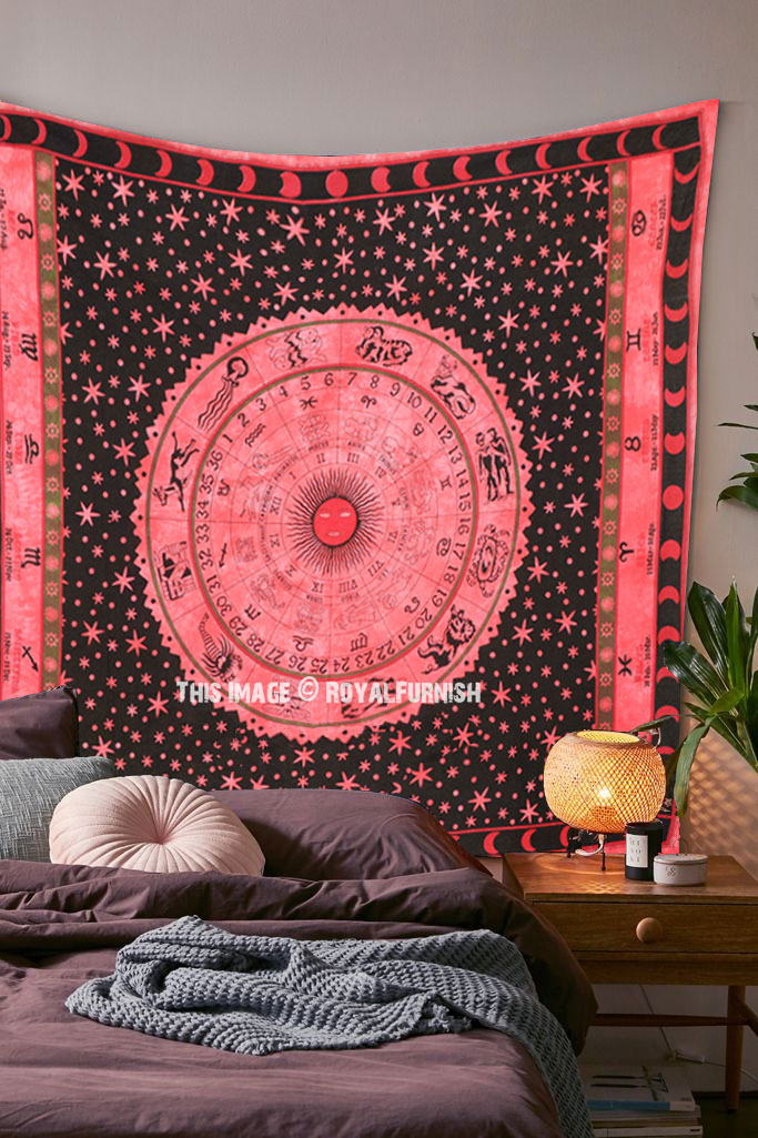 Indian Astrology Horoscope Tapestry Zodiac Sign Wall Hanging Bedspread Bed Sheet 