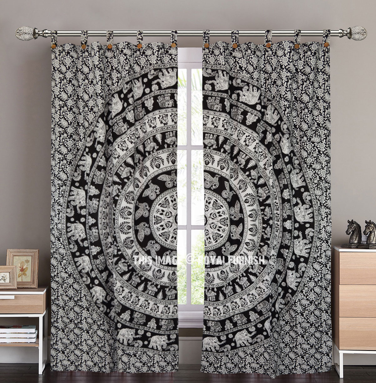 Indian Yin Yang Mandala Tapestry Curtain 2 Valances Drape Panel Decor Curtain 