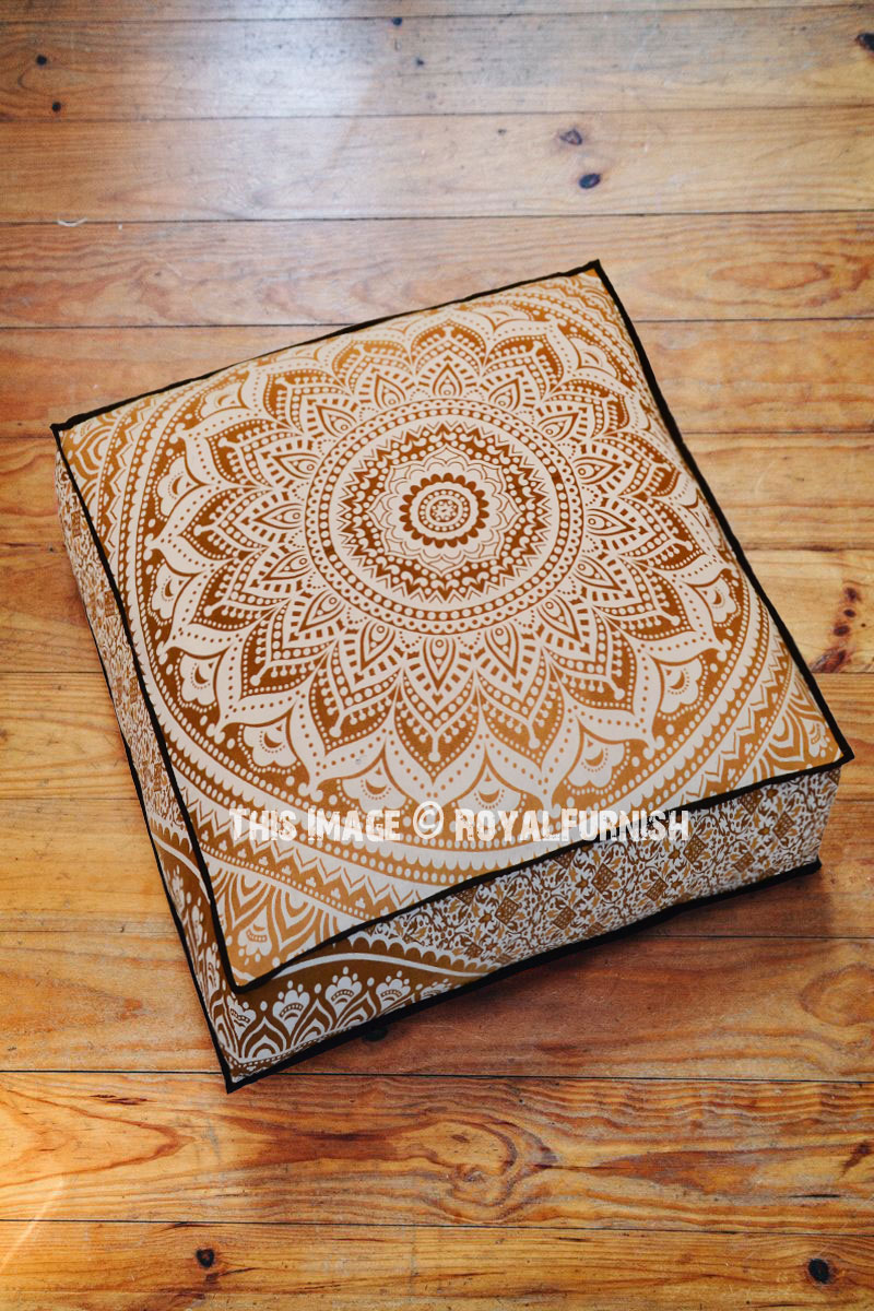 Sparkly Gold Ombre Cotton Square Floor Pillow Cover 36 Inch