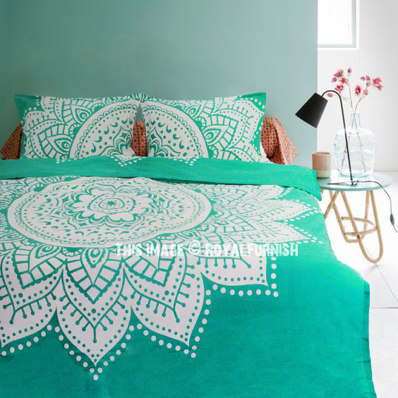 Sea Green Dreams Rangoli Mandala Duvet Covers With Set Of 2 Pillow