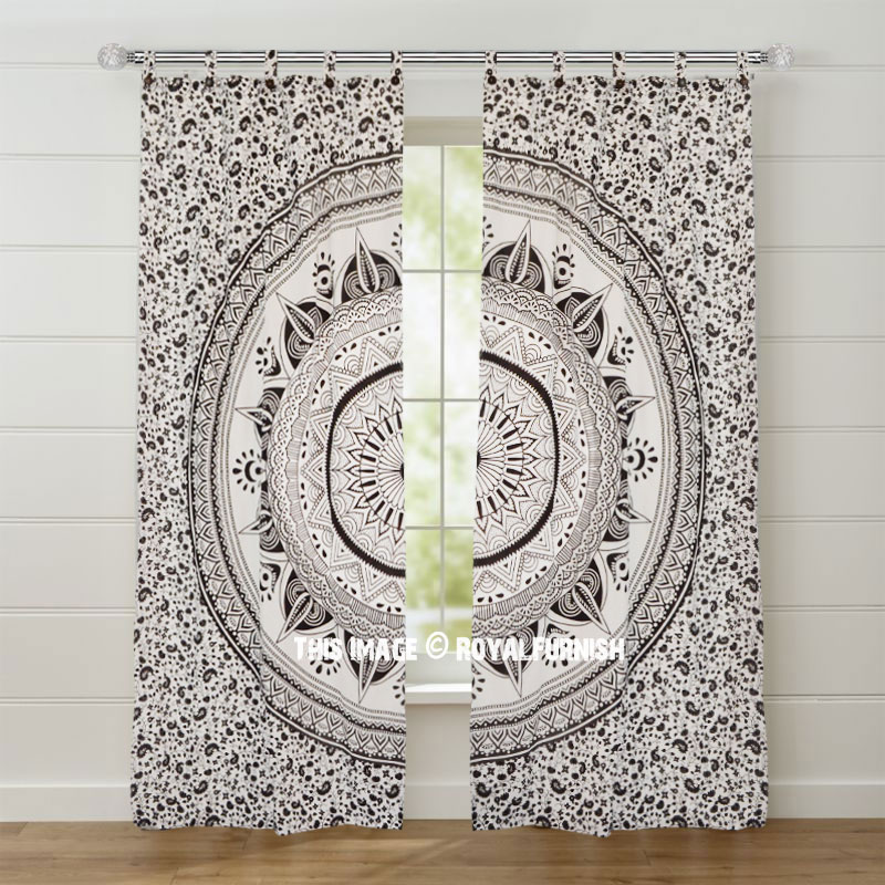 Black Ombre Medallion Mandala Tapestry Curtain Panel Pair