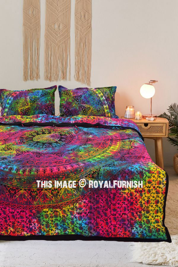 Multi Tie Dye Kerela Mandala Print Duvet Cover Set With 2 Pillow
