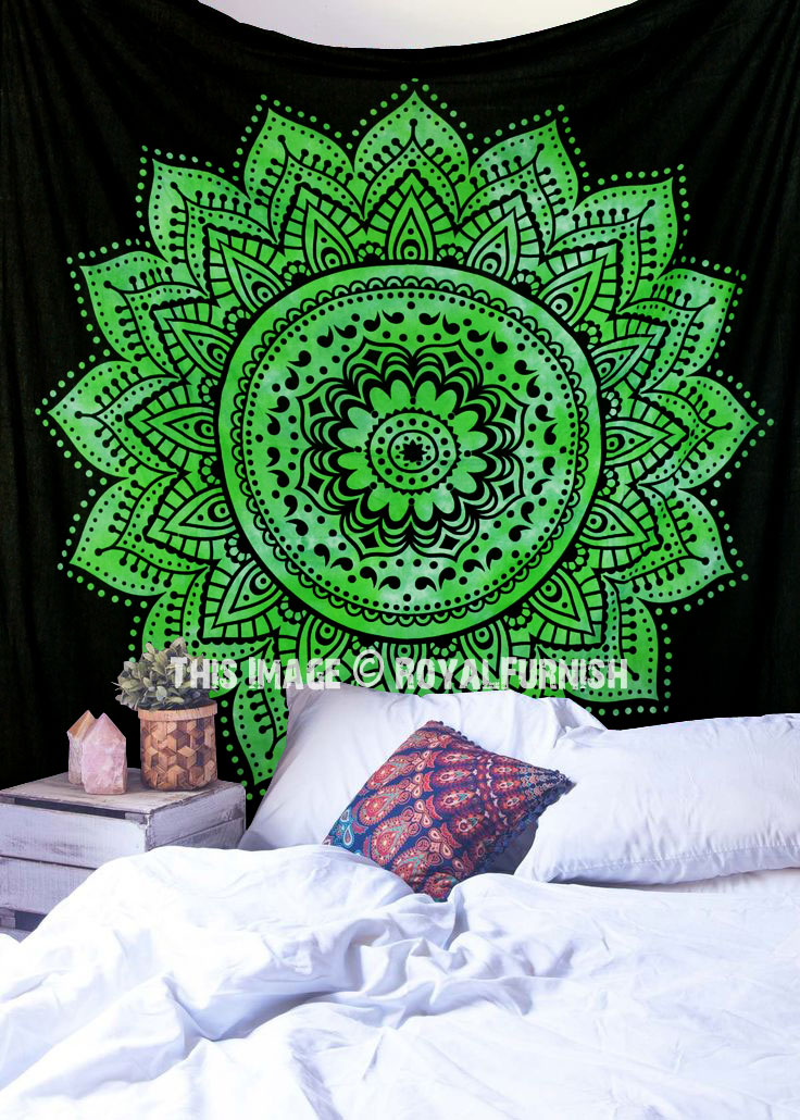 Black Green Rangoli Mandala Tie Dye Wall Tapestry