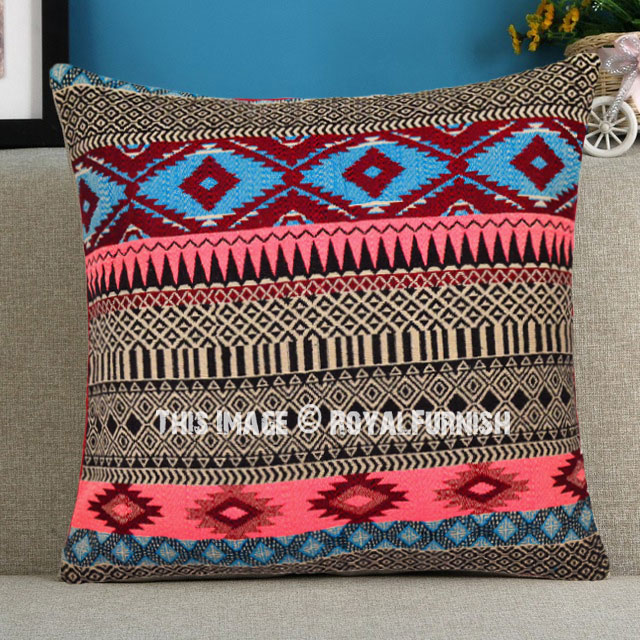 Aztec pillowerus Modern Boho Kilim Throw Pillow Covers Red and Cream Bohemian Outdoor Case for Farmhouse Ethnic Shams Hippy Room Decor for Couch 16 x 16 Inches Decorative Tribal Pillows 