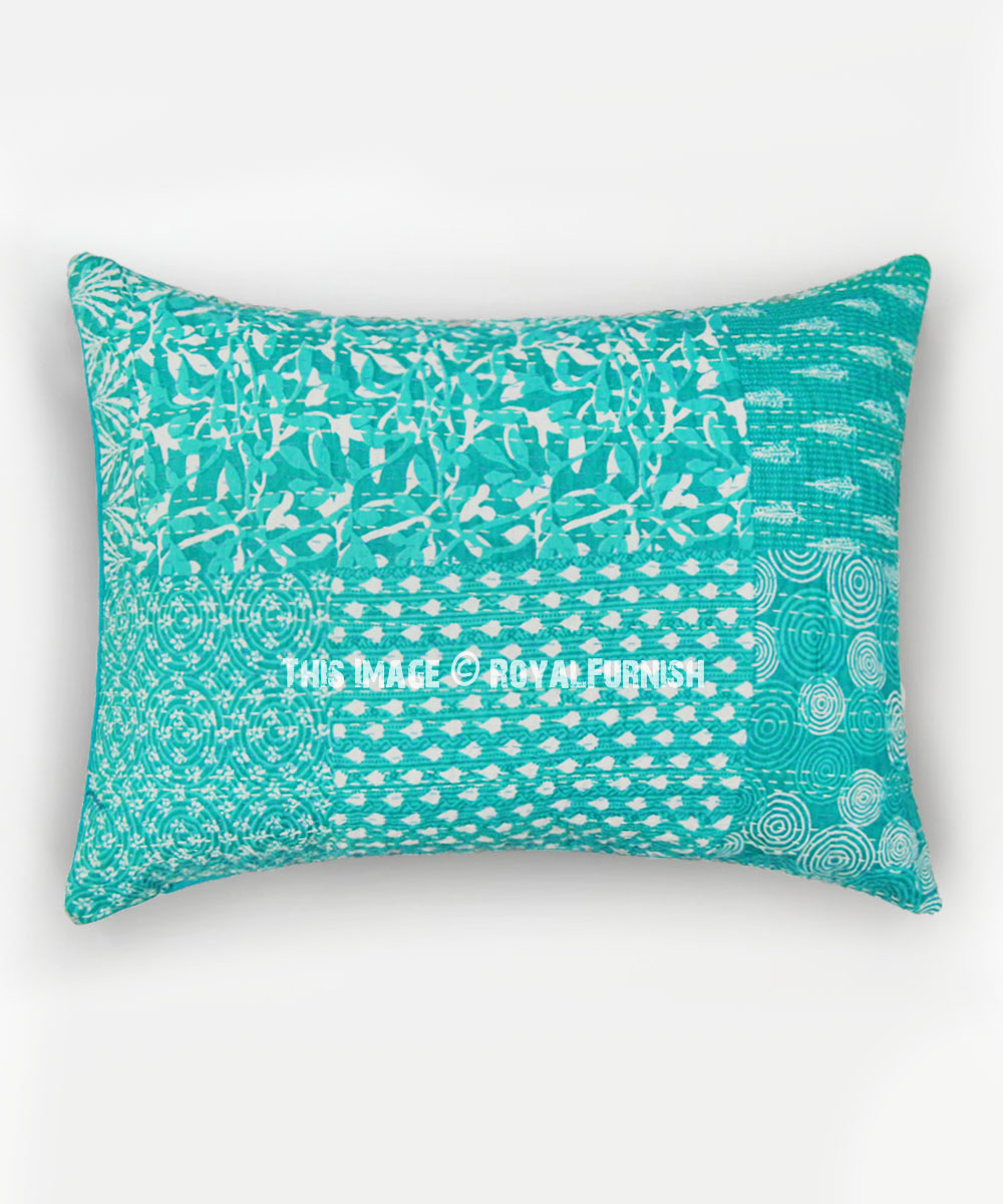 Teal Palm Leaves Boho Patterned Cotton 