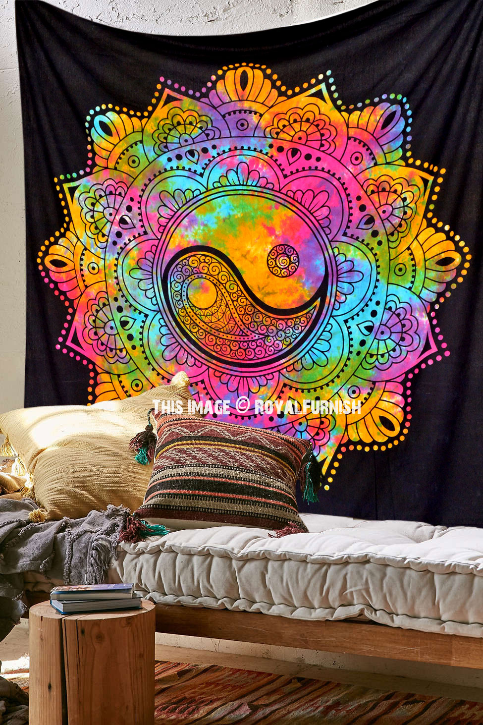 Tie Dye Yin Yang Poster Wall Tapestry Multi Color Indian Mandala Dorm Decor Boho 