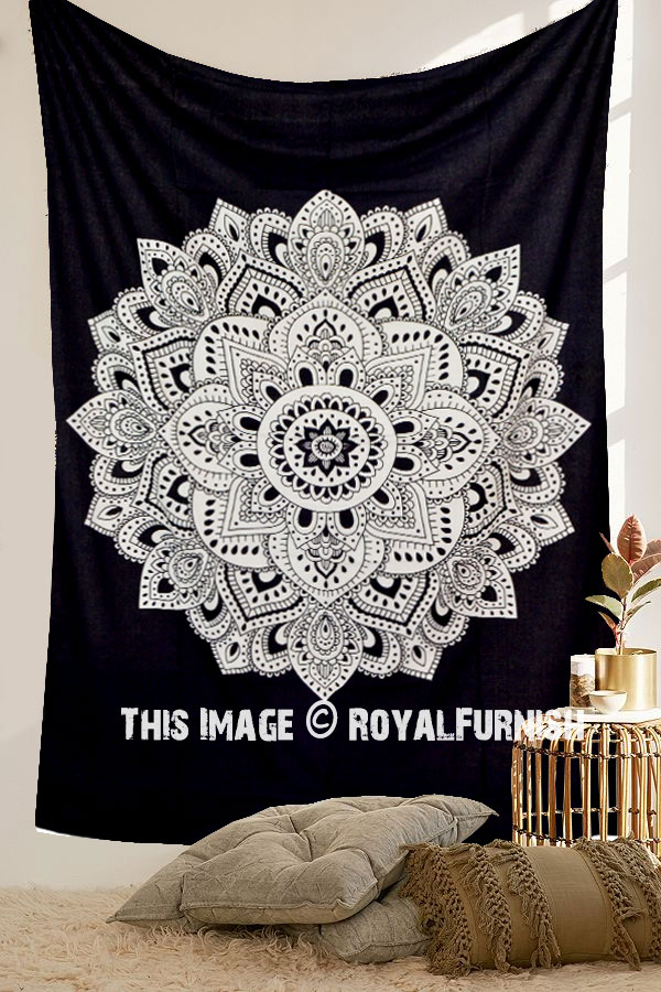 Black & White Rangoli Mandala Wall Tapestry