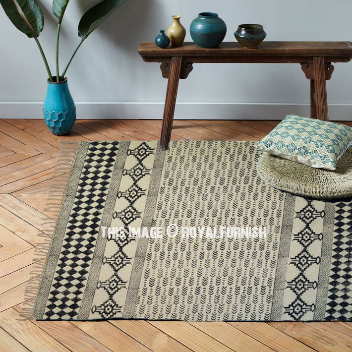 Indian Block Print Area Kilim Rug Carpet Cotton Dhurrie Rugs