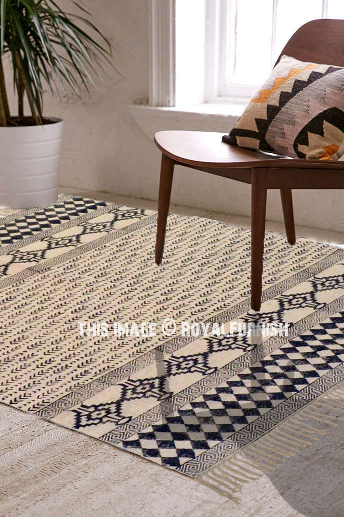 Indian Block Print Area Kilim Rug Carpet Cotton Dhurrie Rugs