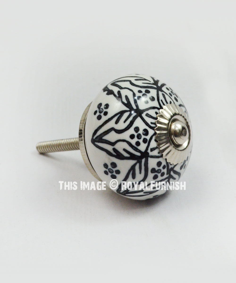 White & Black Unique Decorative Ceramic Drawer Knobs Set Of 2
