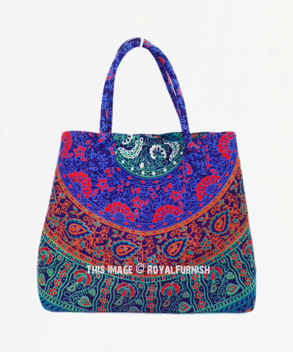 Blue Plum And Bow Colorful Mandala Designer Beach Bag for Women 