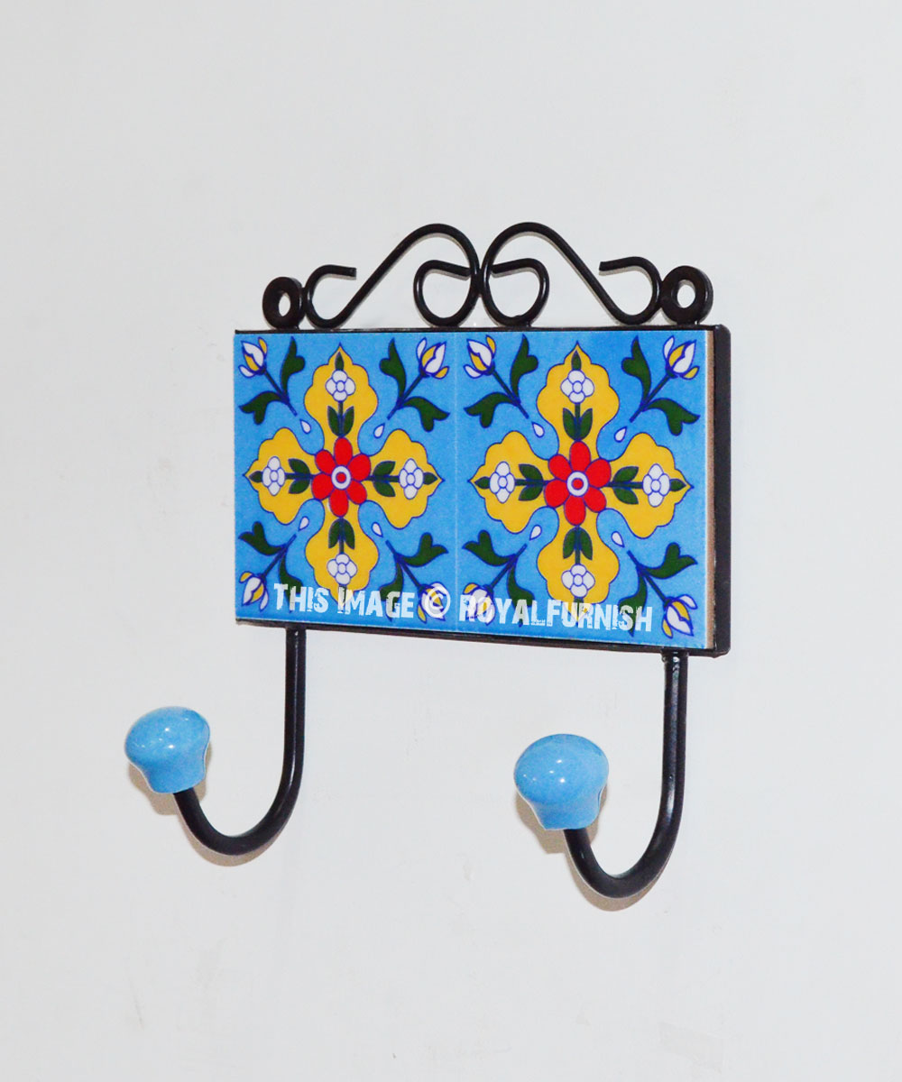 Turquoise Indie Traditional Decorative Ceramic Wall Hook