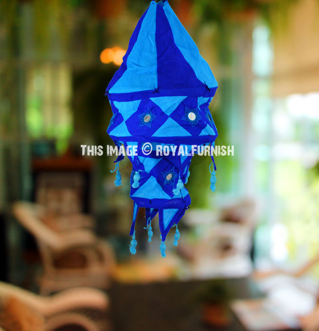 Blue Decorative Indian Fabric Lantern Lampshade 9 Inch