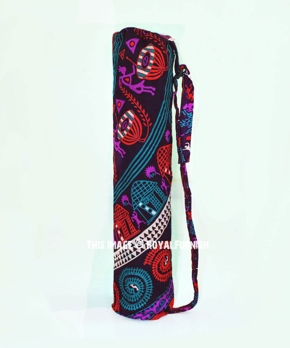 Purple Tribal Lifestyle Printed Cotton Boho Yoga Mat Bag 