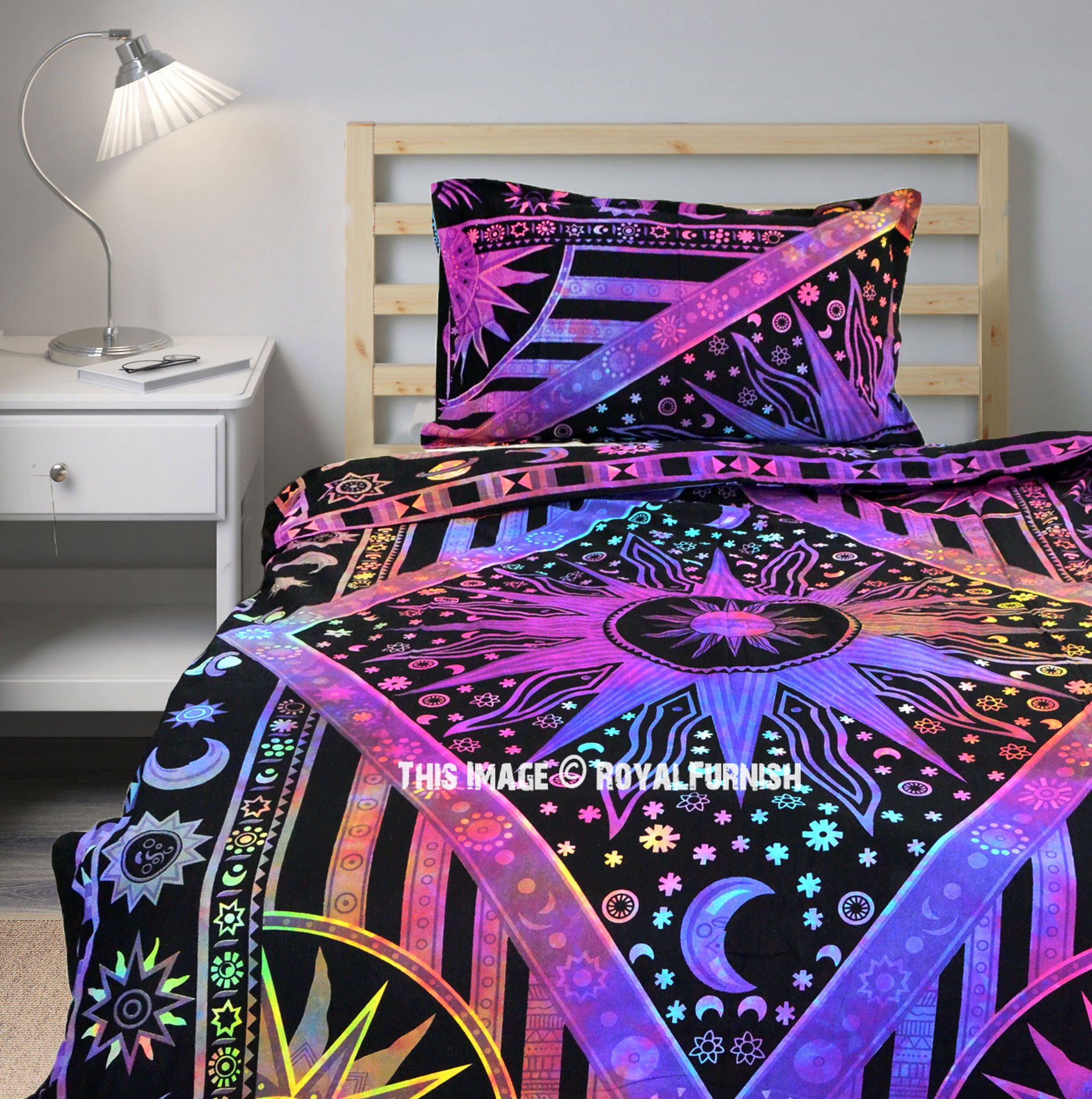 Tie Dye Celestial Sun Moon Duvet Cover Set With One Pillow Sham