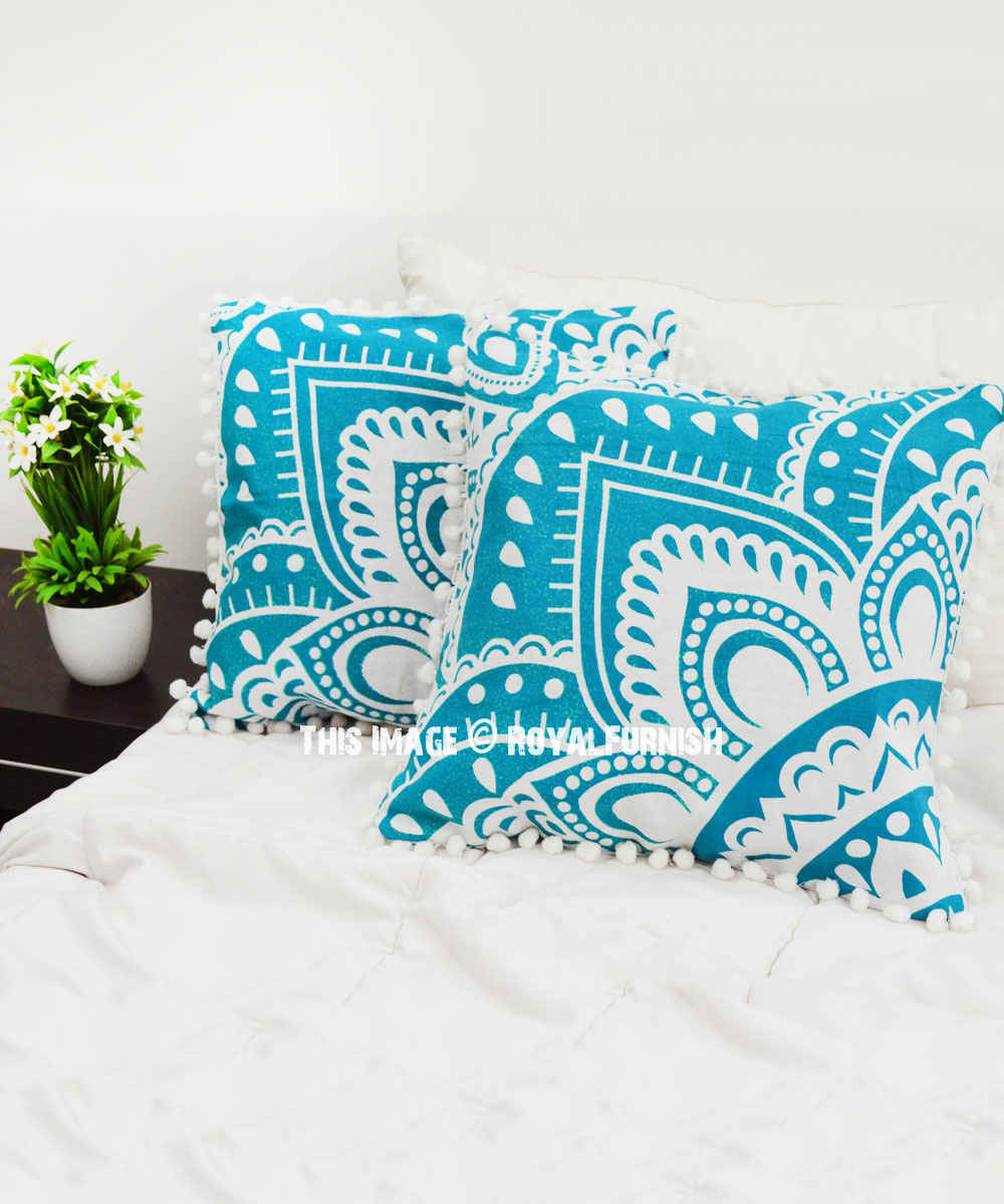 Teal boho online throw pillow