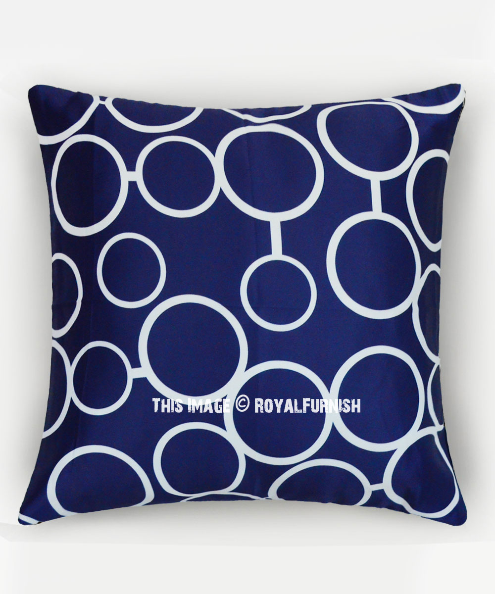 Blue & White Freehand Circle Decorative Throw Pillow Cover, Cushion ...