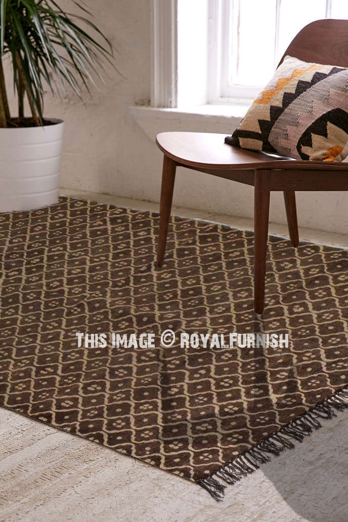 Brown Bohemian Geometric Pattern Cotton Rug 3'X5'