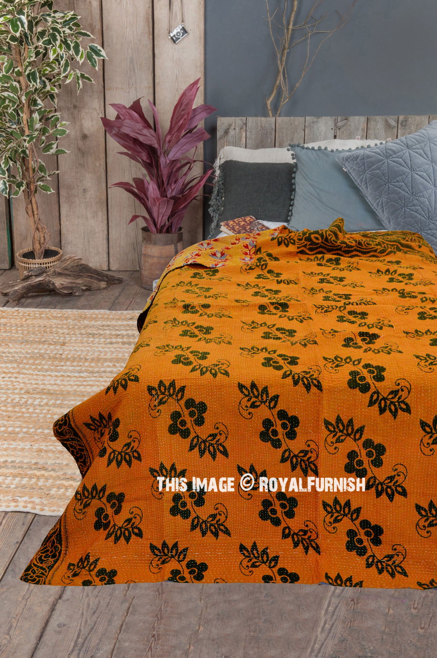 Brown Multi Reversible Cotton Sari Blanket Throw