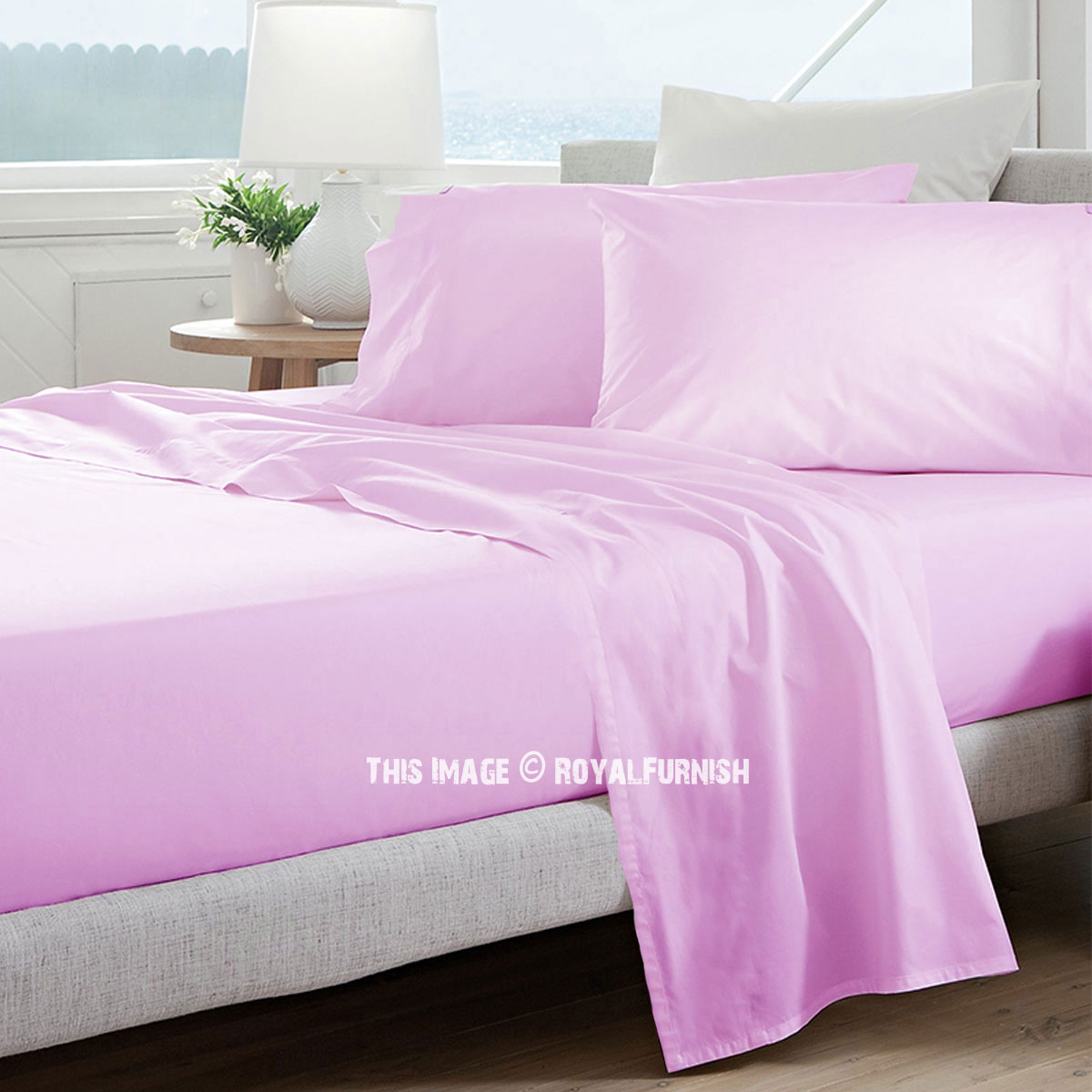 50/50 POLYCOTTON SIZE SINGLE BABY PINK FITTED BED SHEET WRINKLE FREE 
