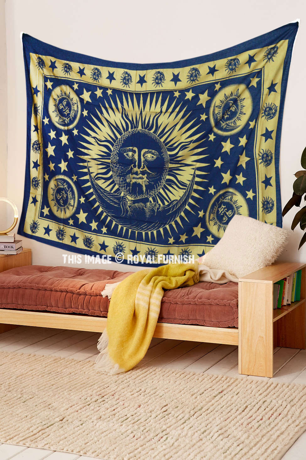 Floor Rug Star Moon Sun Tapestry Throw for Dorm Room Den Decor Sofa Couch 