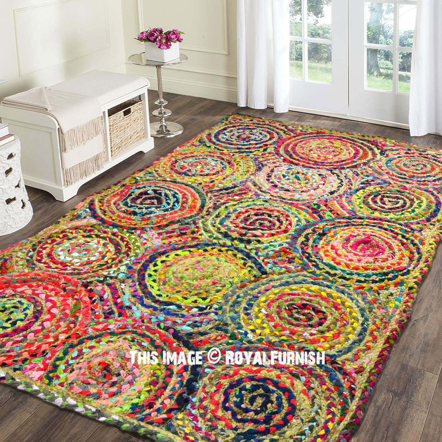 Multicolor Bubbles Jute Cotton Braided Rug 3X5 Ft. 